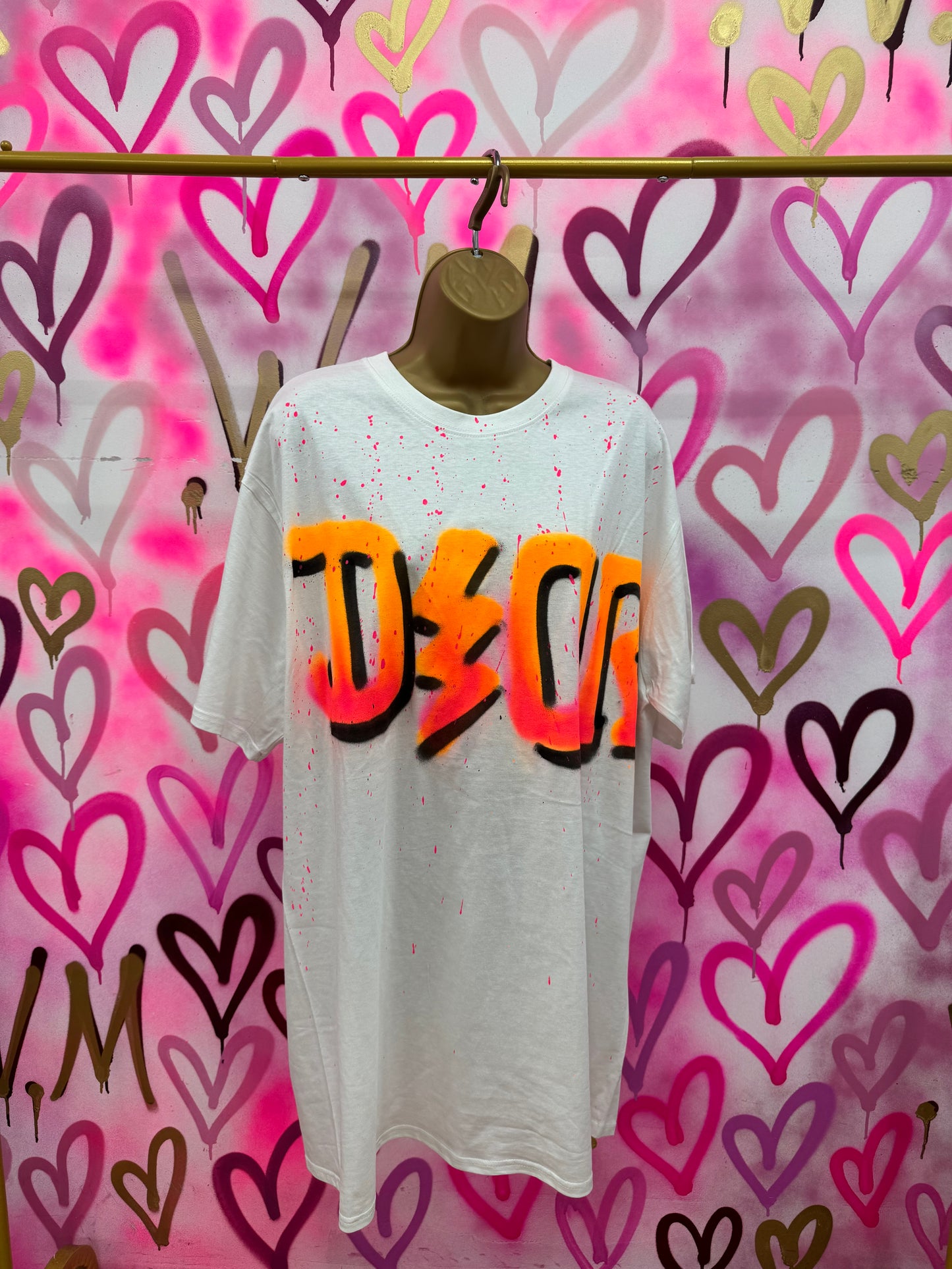 Dion “Neon Pink & Orange” - White T-Shirt Dress