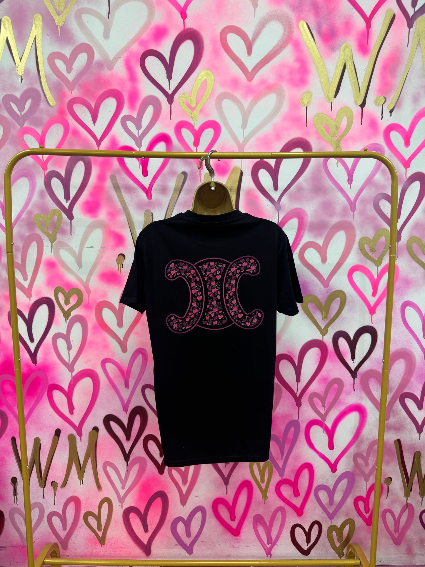 CiCi “Pink Hearts” Black T-Shirt Dress
