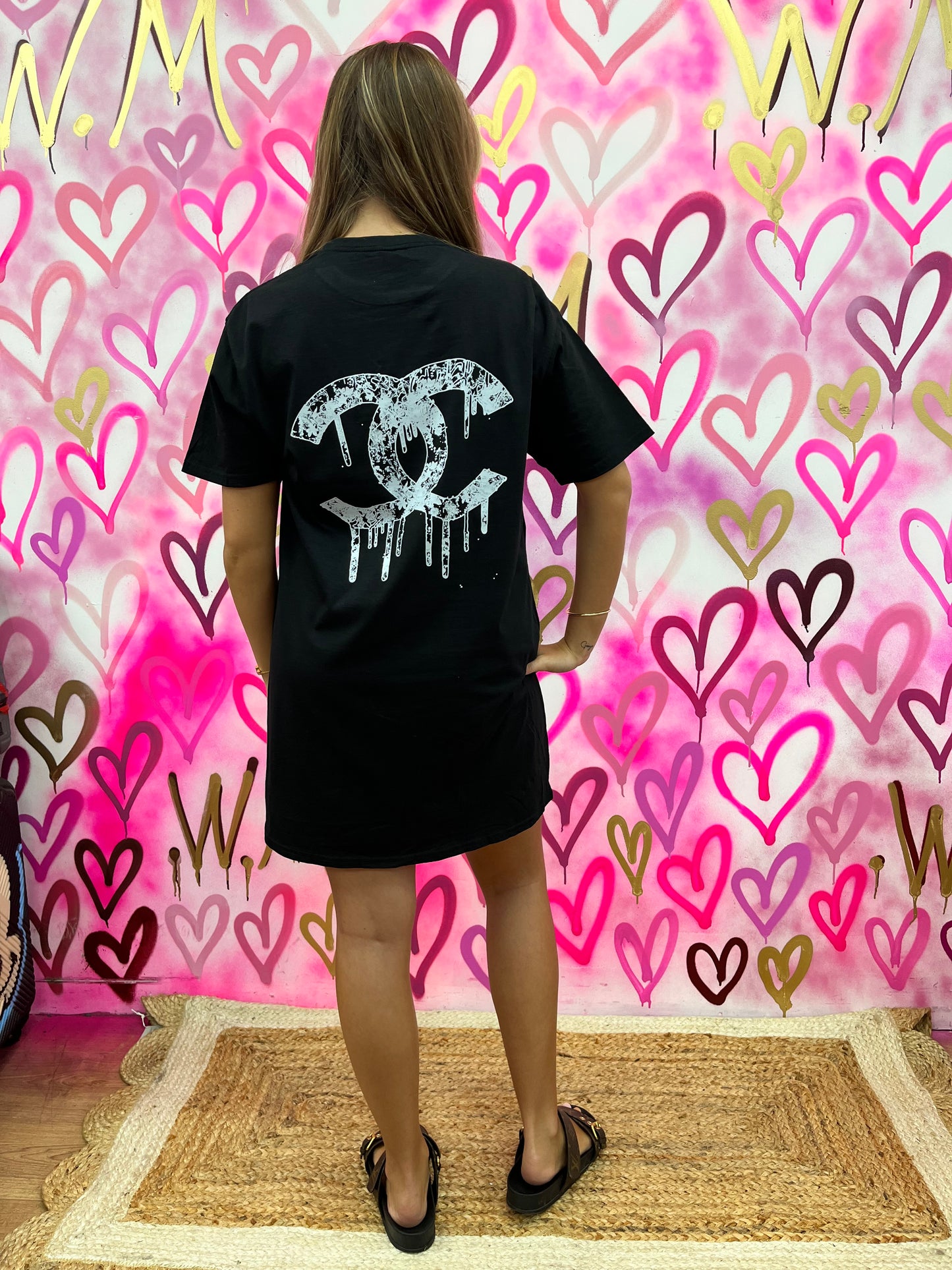 Drip City “White Flowers” Black T-Shirt Dress