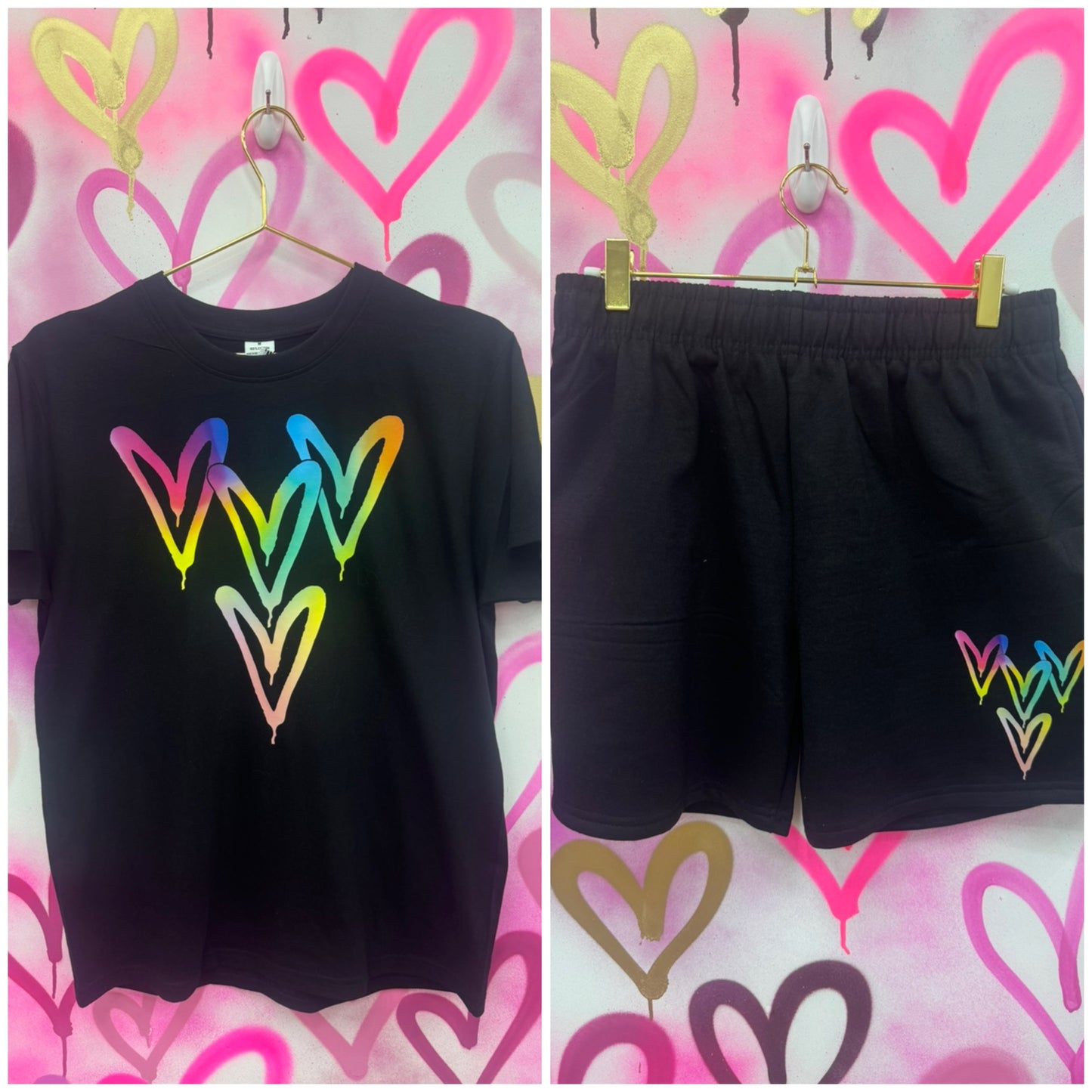 Love Hearts “Rainbow Gradient” - Black T-Shirt Short Set
