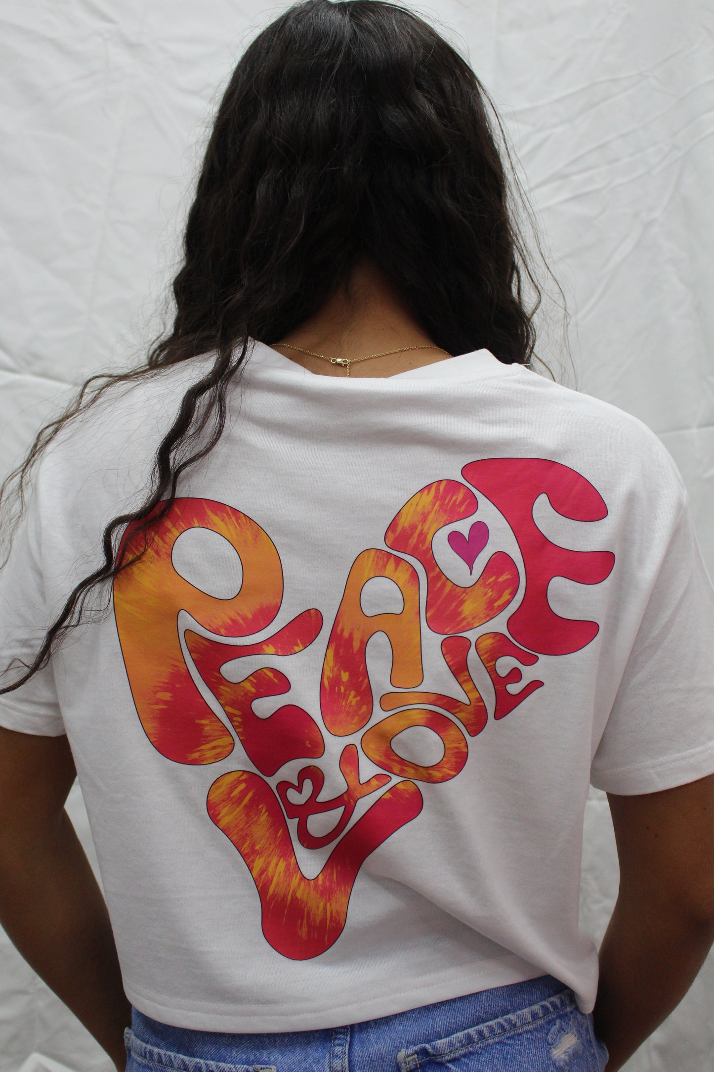"Peace & Love" White Crop Top