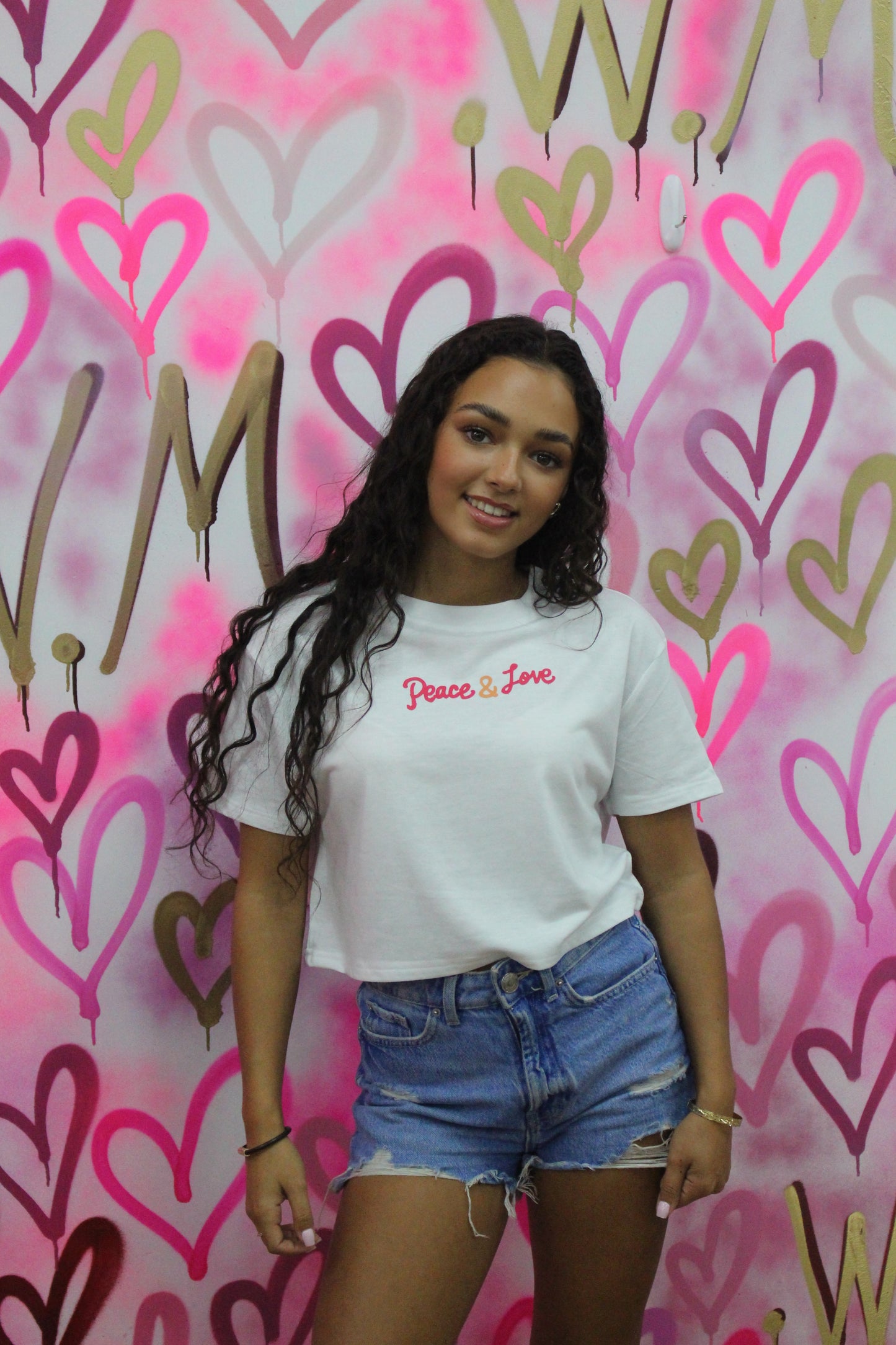 "Peace & Love" White Crop Top