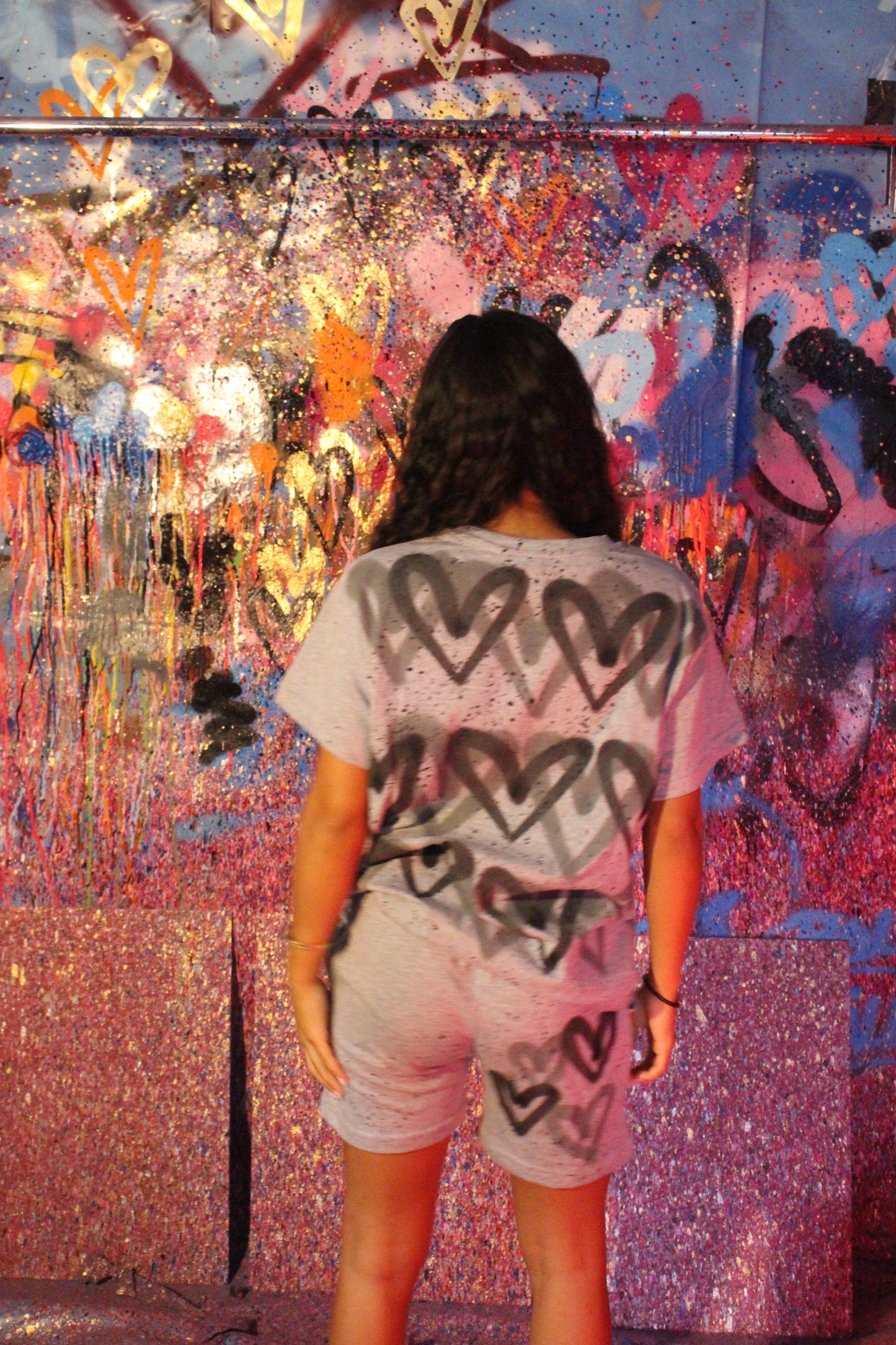 Graffiti "Hearts" - Black & Grey - Grey Shorts Set