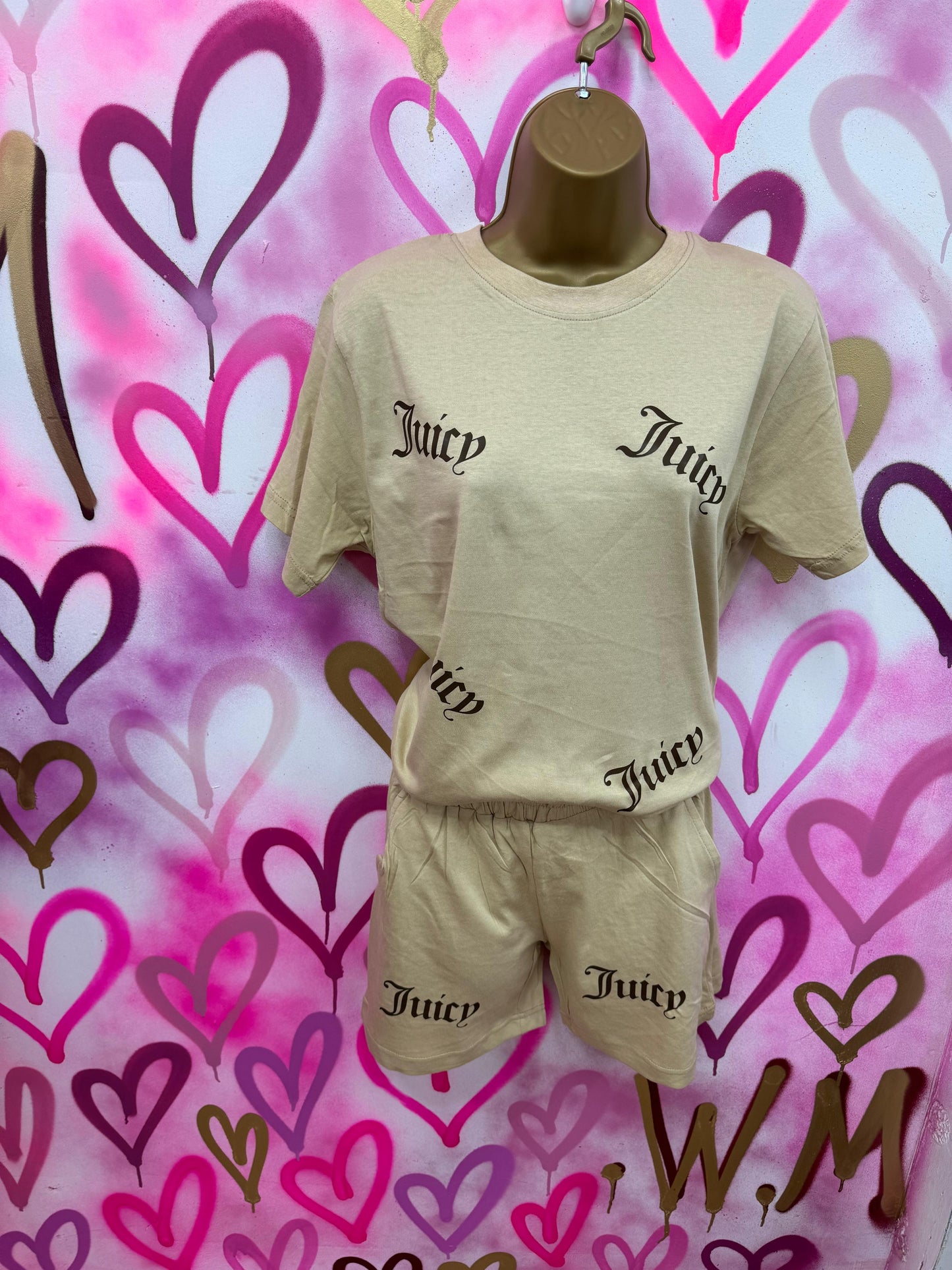 "Lucy" - Brown - Beige T-shirt Shorts Set