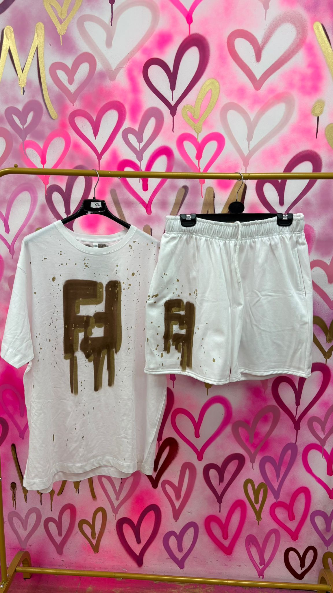 Freddy "Brown & Beige" White T-shirt Shorts Set (Plus Size Only)