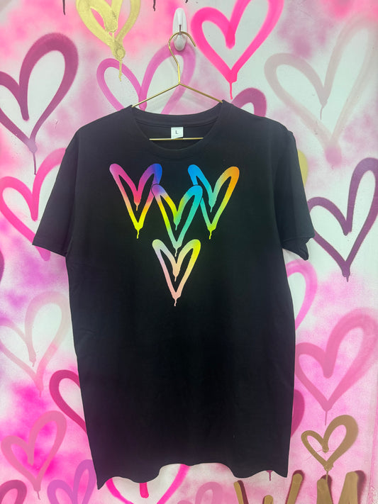 Love Hearts “Rainbow Gradient” - Black T-Shirt Dress