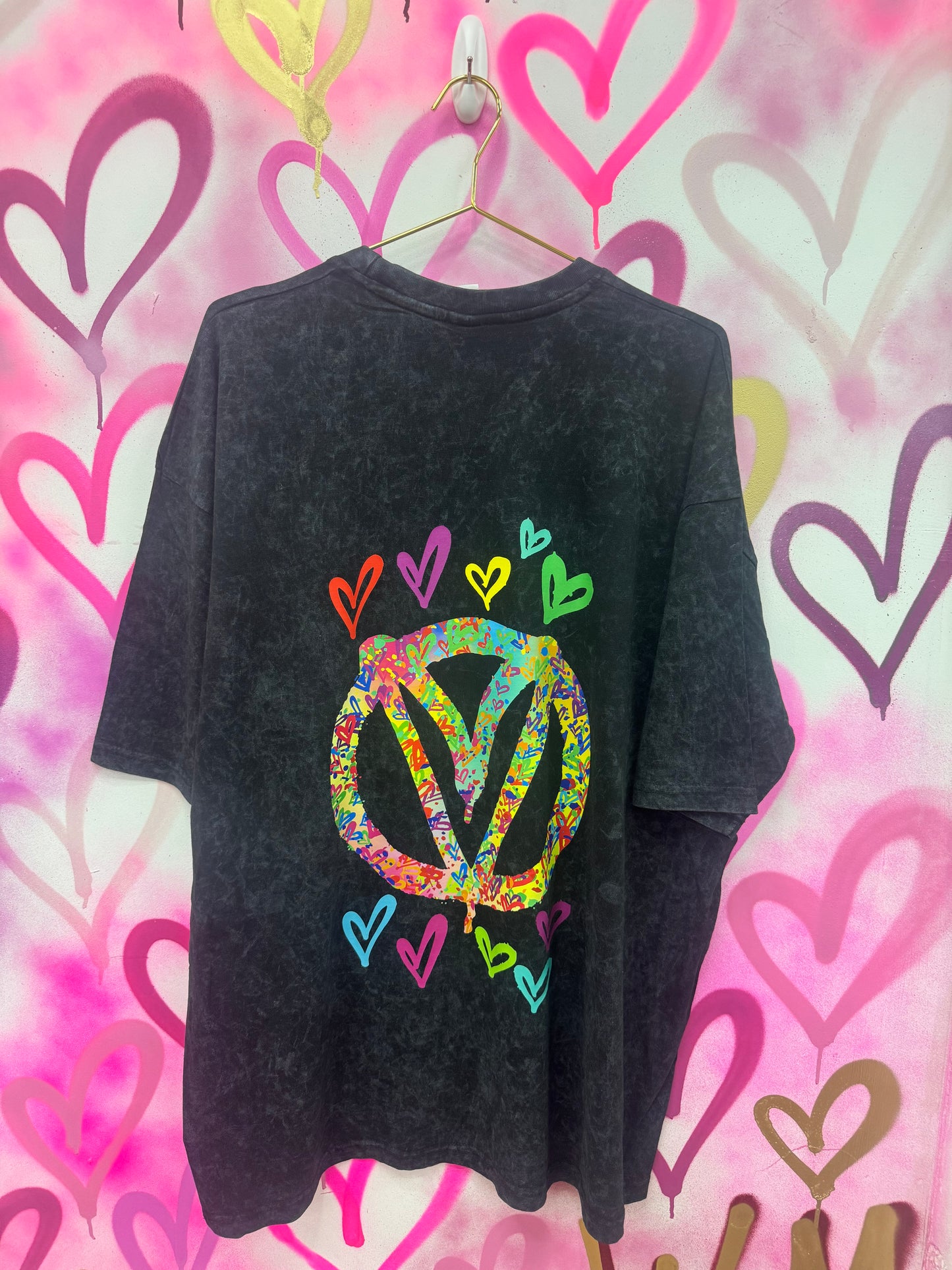 Peace & Love “Rainbow Hearts” - Acid Wash T-Shirt