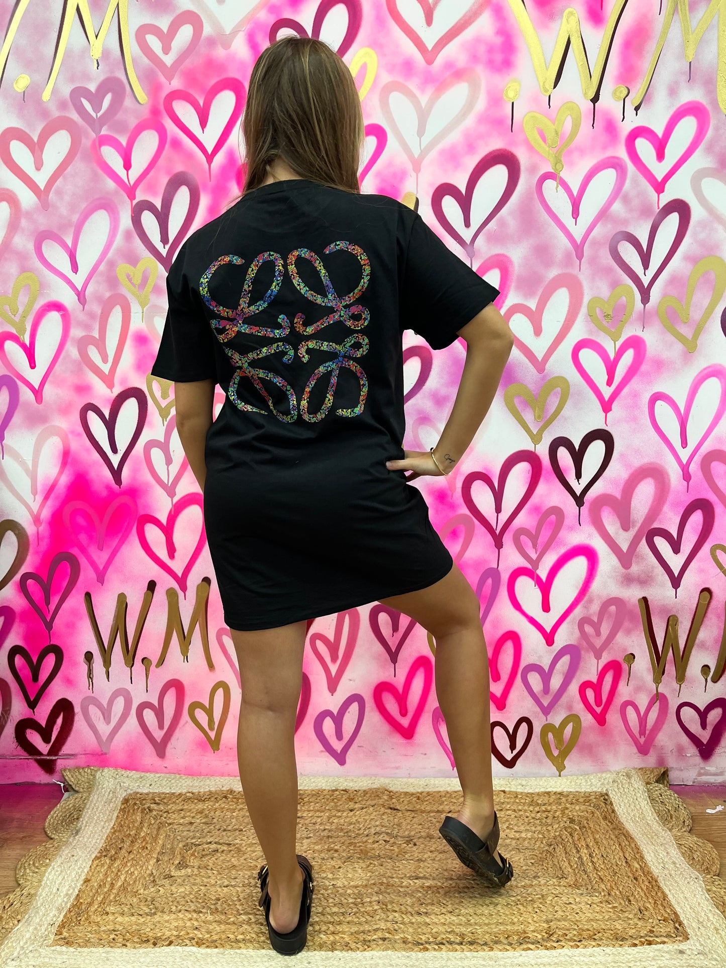 Lola “Multi-Colour Hearts” Black T-shirt Dress