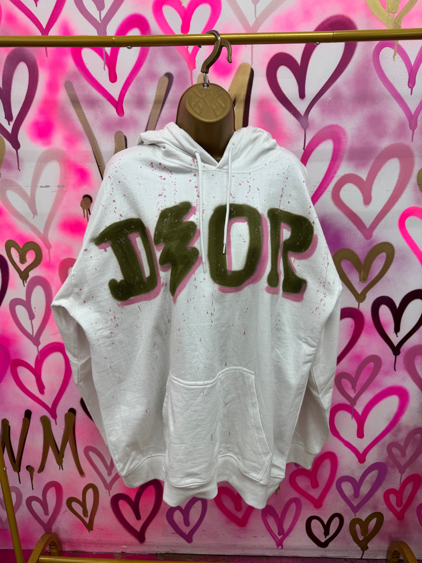 Dion “Baby Pink & Khaki” - White Hoodie