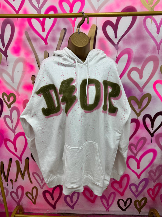 Dion “Baby Pink & Khaki” - White Hoodie
