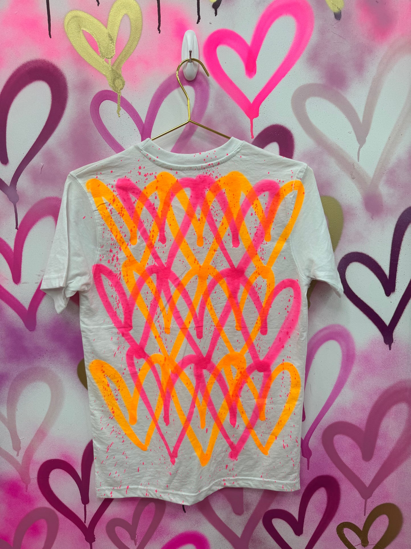 Love Hearts “Neon Pink & Orange” - White T-Shirt