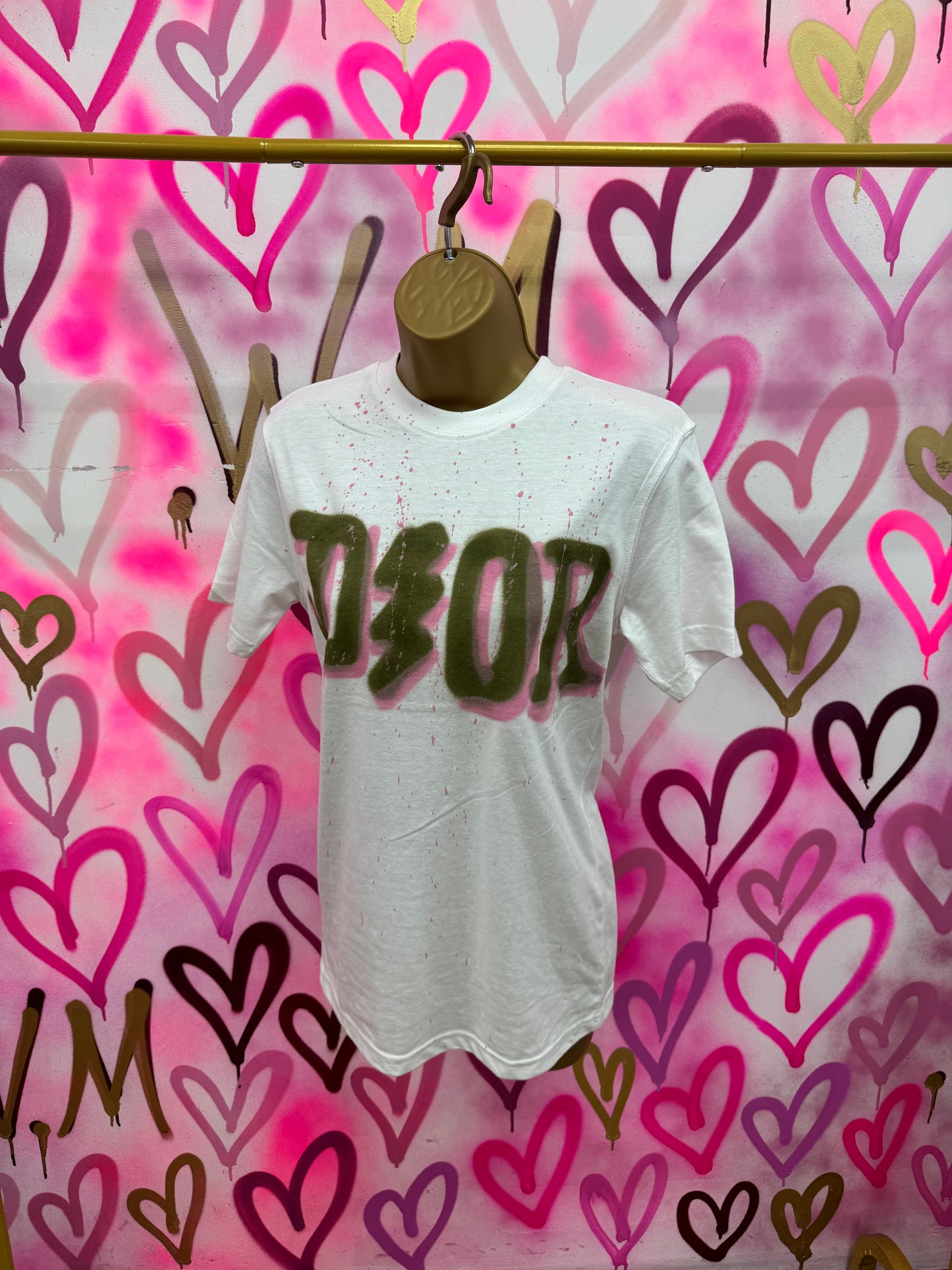 Dion “Baby Pink & Khaki” - White T-Shirt