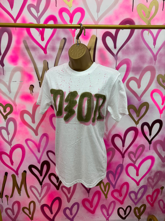 Dion “Baby Pink & Khaki” - White T-Shirt