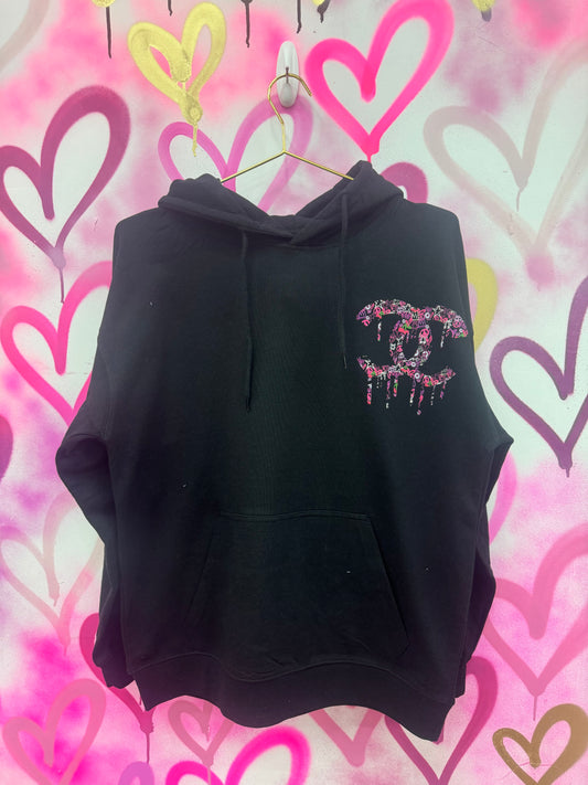 Drip City “Pink Collage” - Black Hoodie