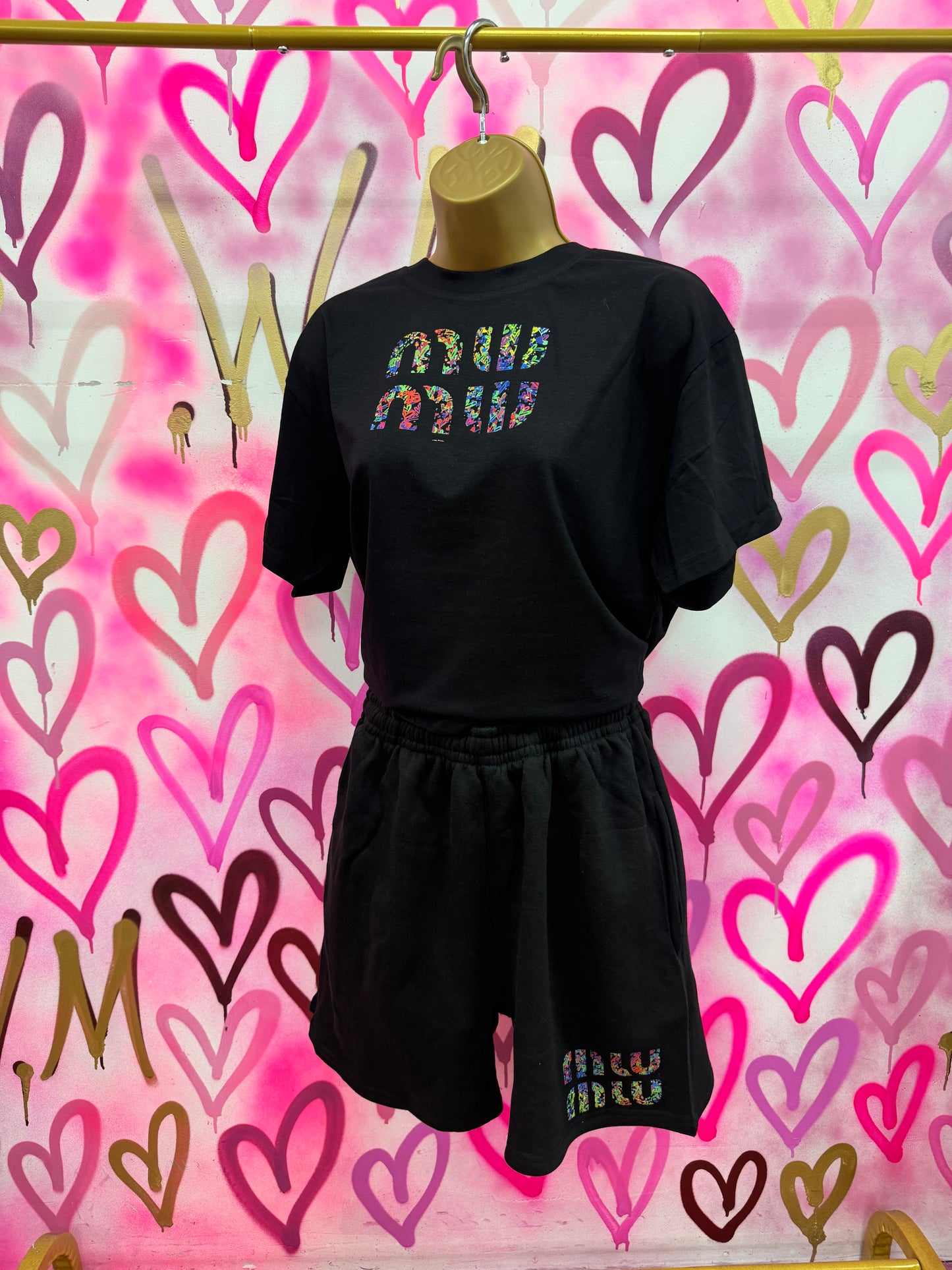 MW “Rainbow Hearts” - Black T-Shirt Short Set
