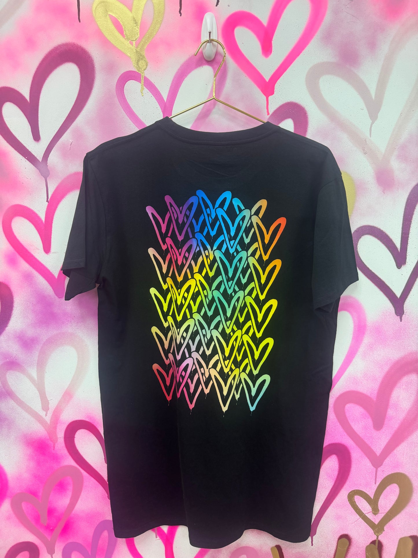 Love Hearts “Rainbow Gradient” - Black T-Shirt Dress