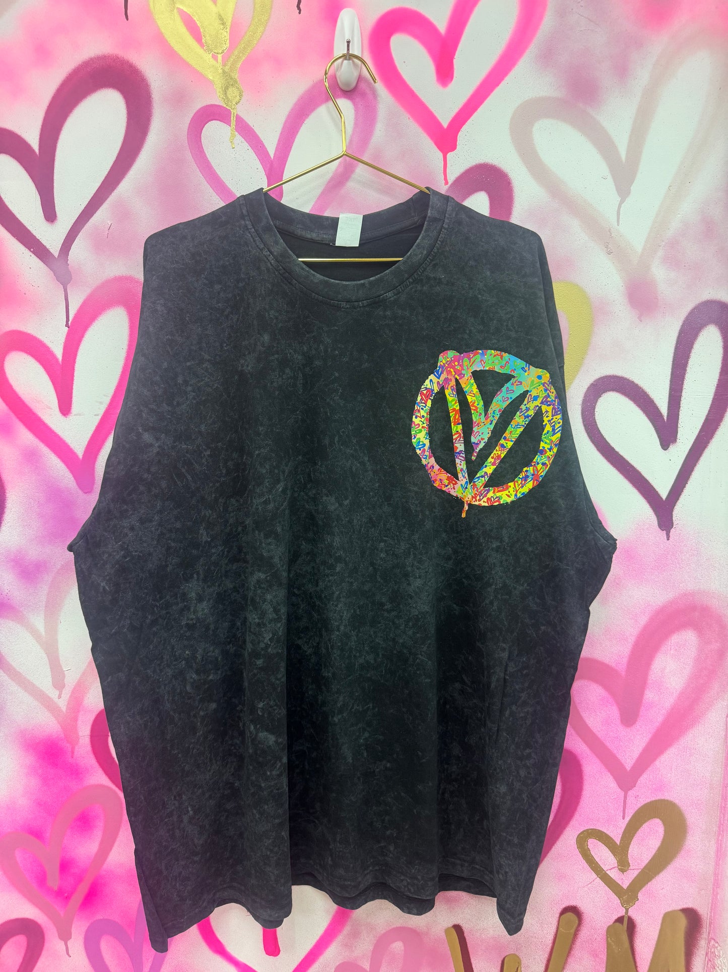Peace & Love “Rainbow Hearts” - Acid Wash T-Shirt