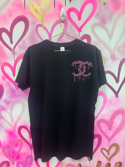 Drip City “Pink Collage” - Black T-Shirt Dress
