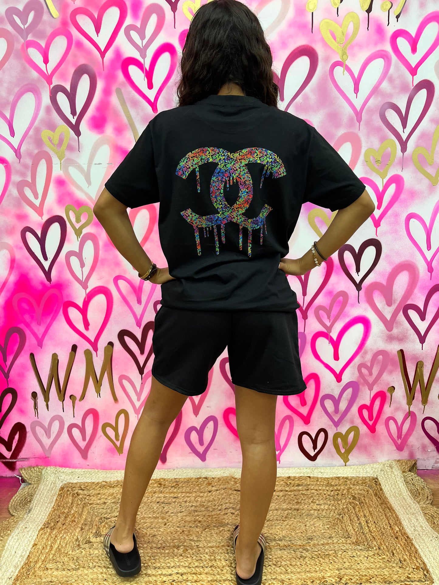 City Drip “Rainbow Hearts” Black T-Shirt Set