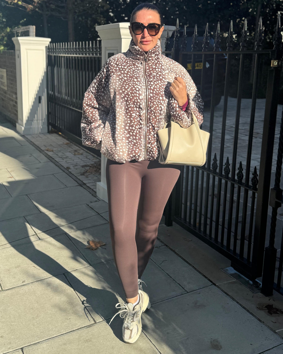 Bambi Print Puffer Jacket – Mocha & Cream
