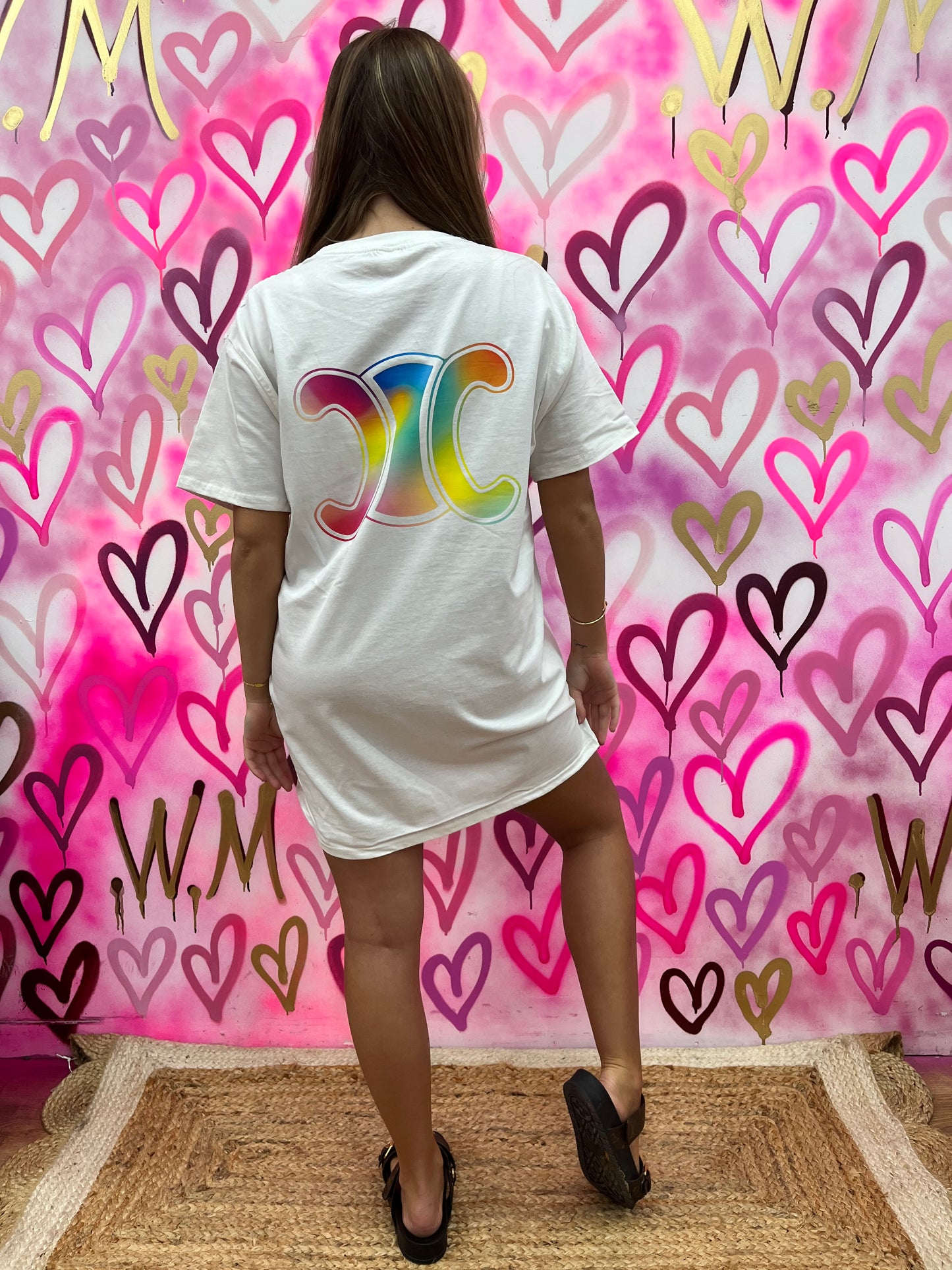 CiCi “Rainbow” White T-Shirt Dress