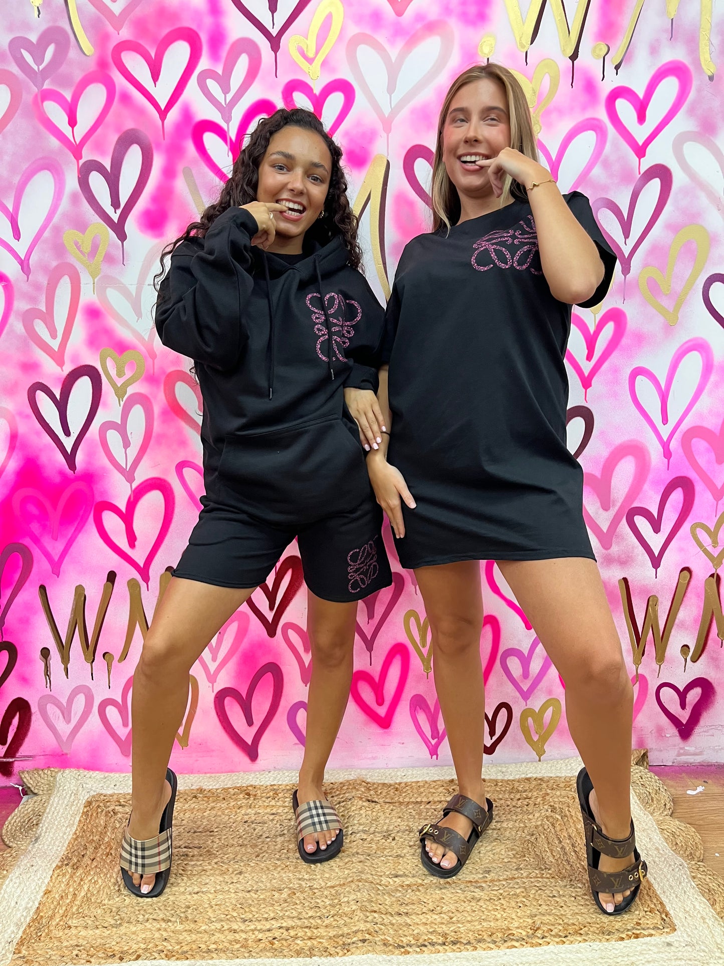 Lola “Pink Hearts” Black Hoodie