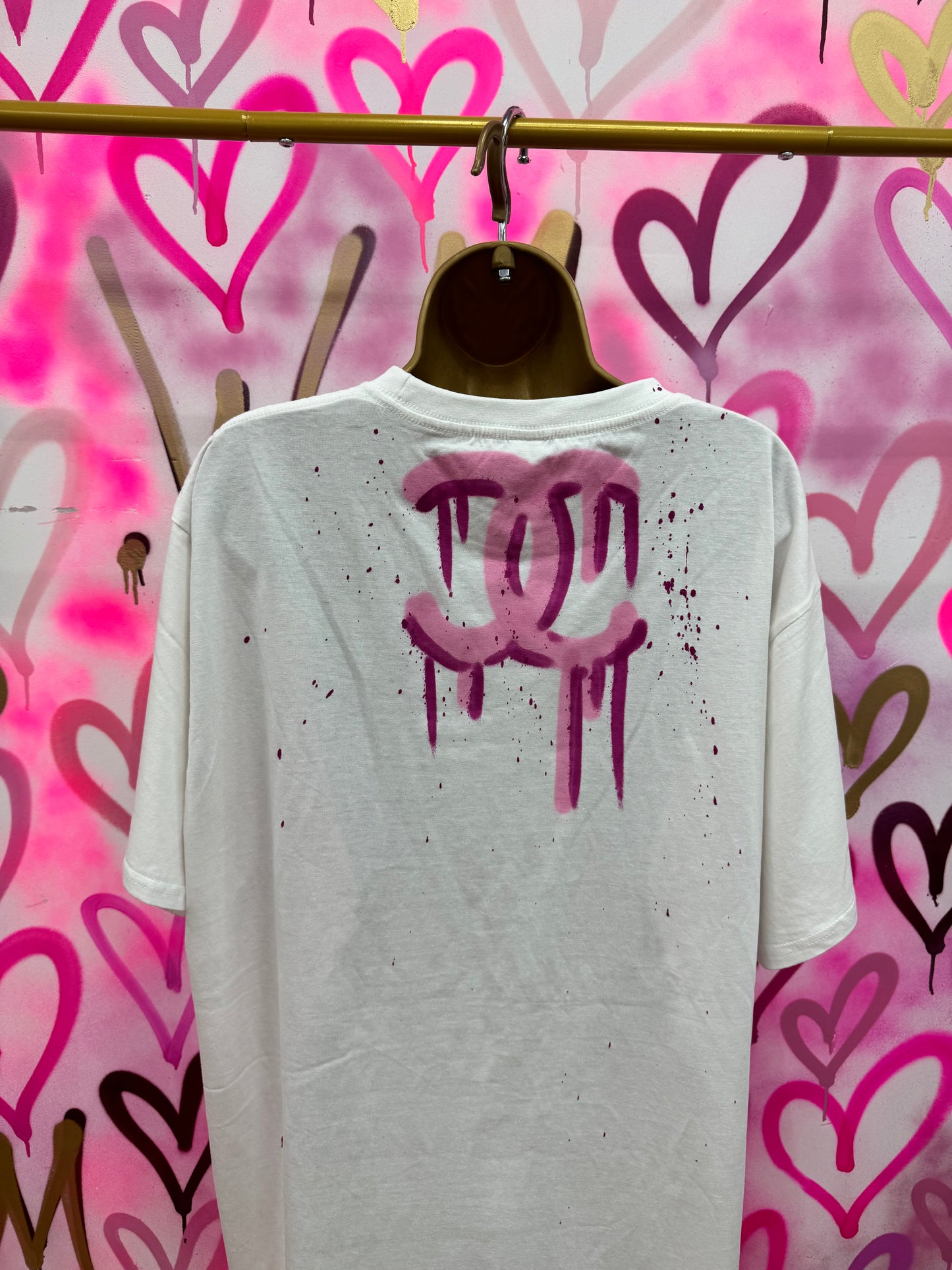 Drip City “Raspberry Pink” - White T-Shirt Dress