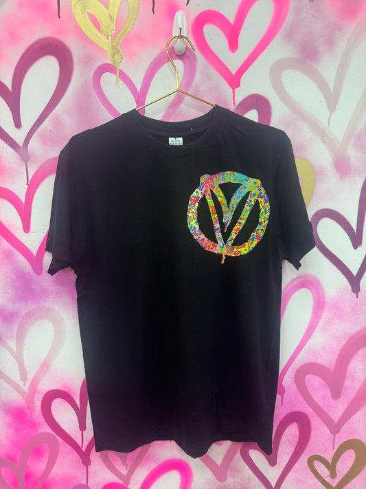 Peace & Love “Rainbow Hearts” - Black T-Shirt