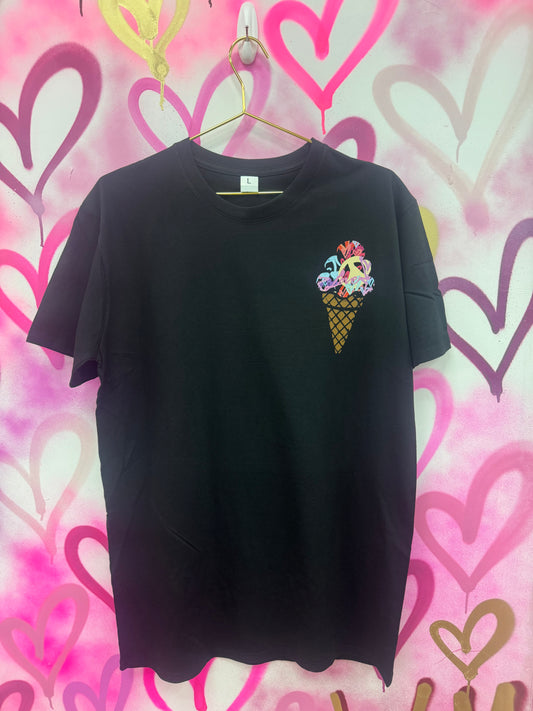 Ice Cream “Pastels Collage” - Black T-Shirt Dress