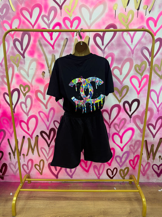 Drip City “Multicoloured” Black Short Set