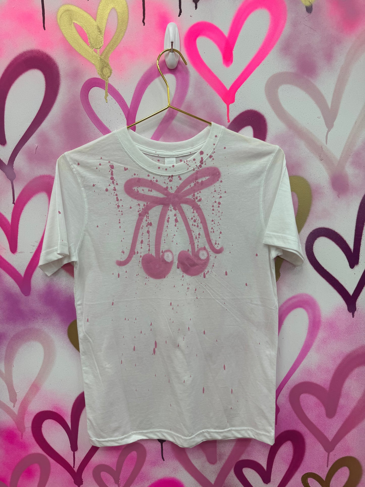 Cherry Bow “Baby Pink” - White T-Shirt