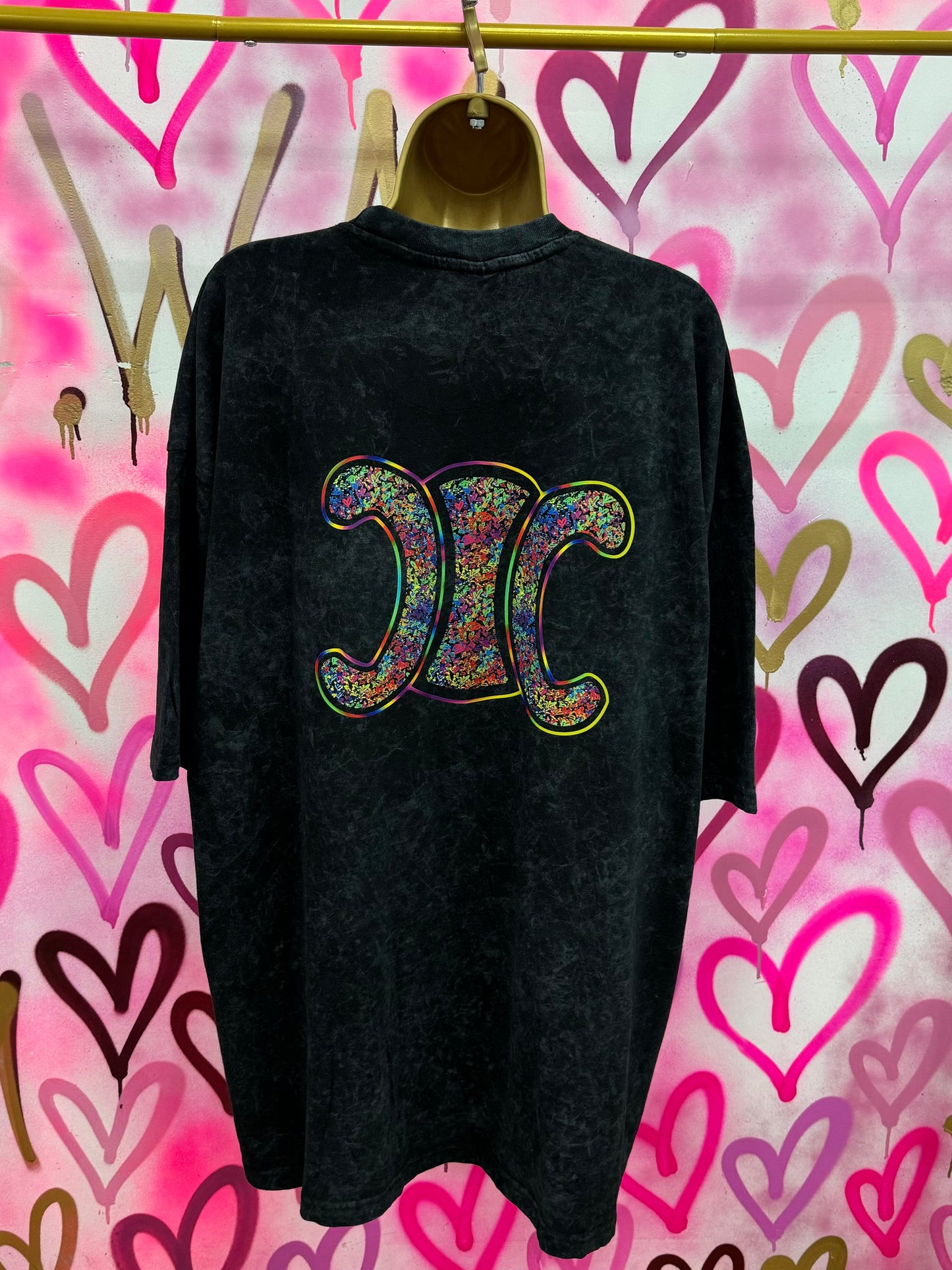 CiCi “Rainbow Hearts” - Acid Wash T-Shirt