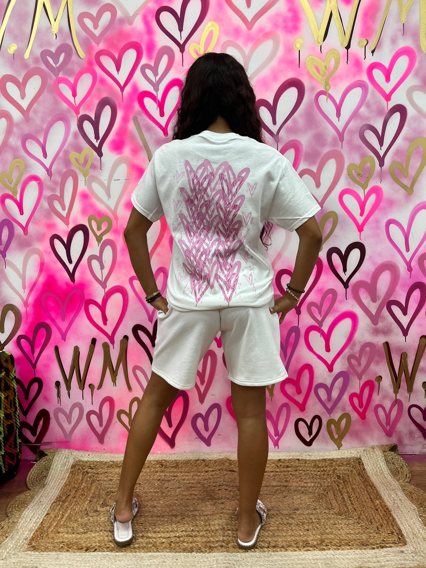 Hearts “Pink Zebra” White Shorts Set
