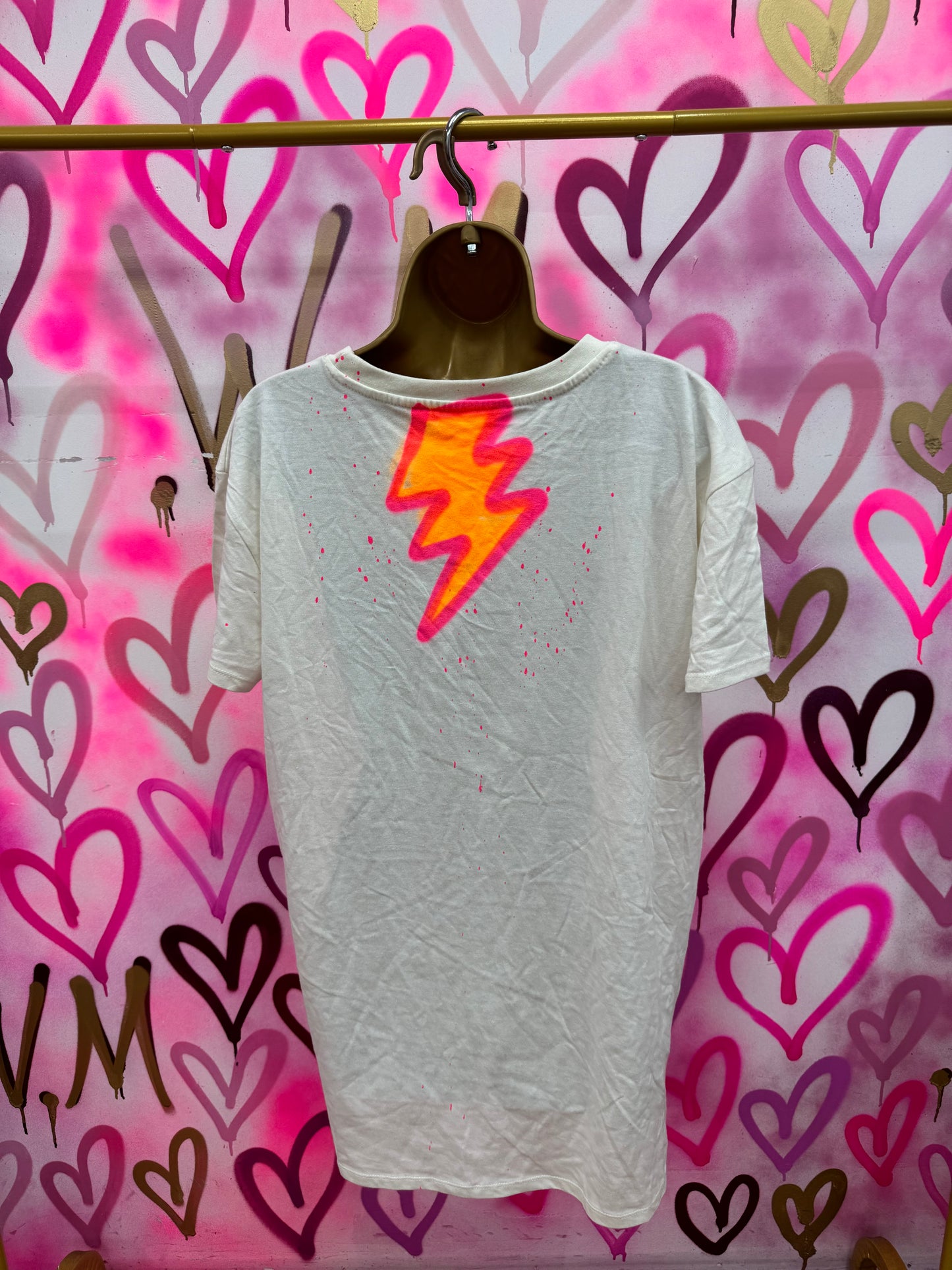 Orb “Neon Pink & Orange” - Cream T-Shirt Dress