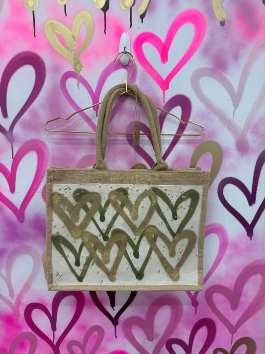 Love Hearts “Khaki & Gold” - Beach Bag