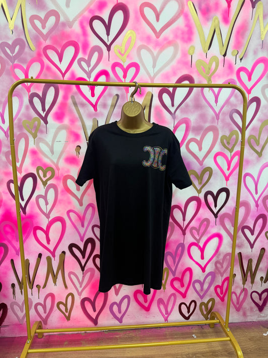 CiCi “Rainbow Hearts” Black T-Shirt Dress