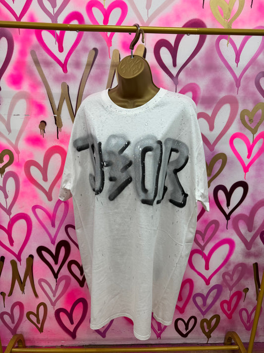 Dion “Silver & Black” - White T-Shirt Dress