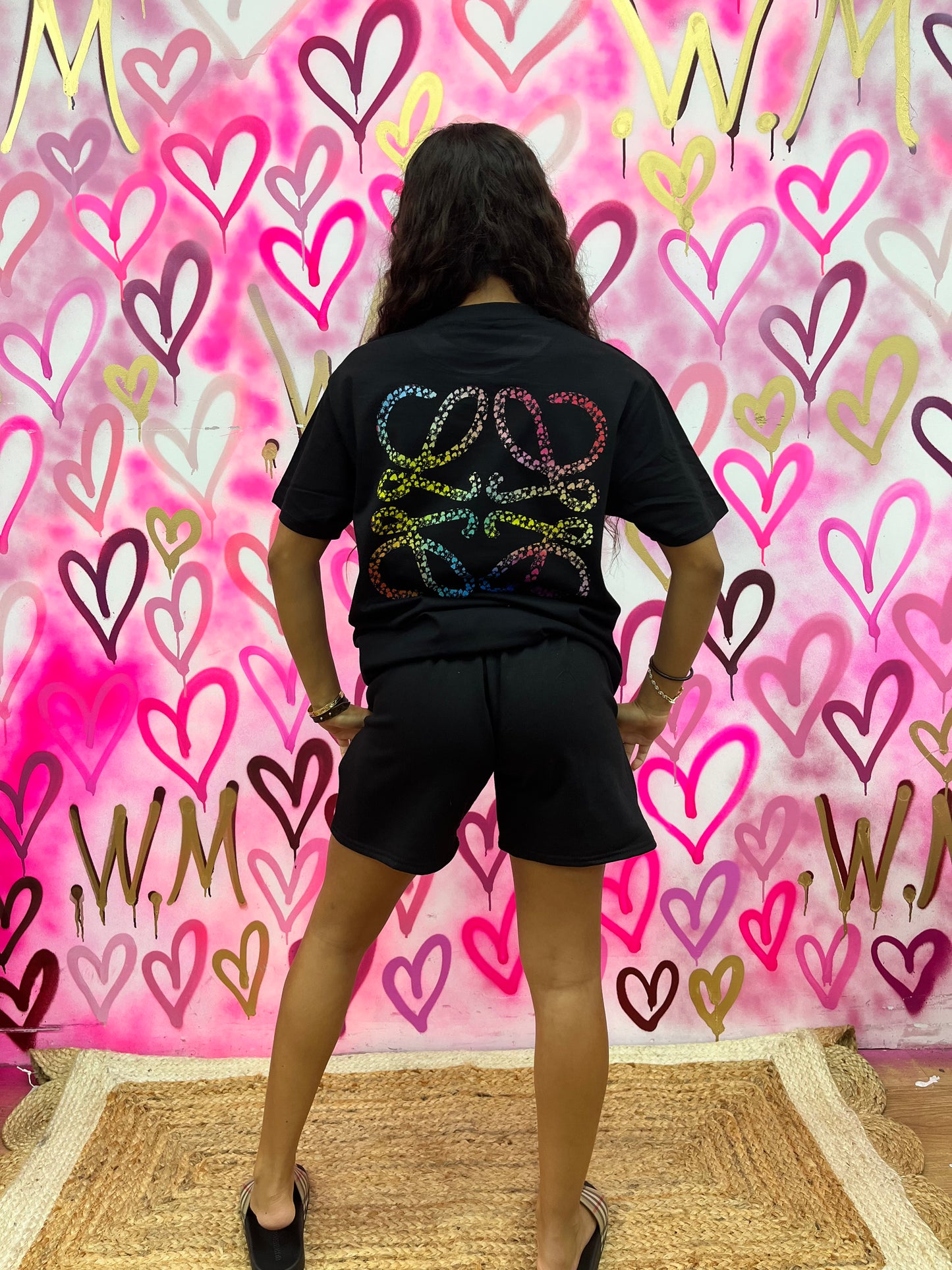 Lola “Rainbow Hearts” Black T-Shirt Shorts Set
