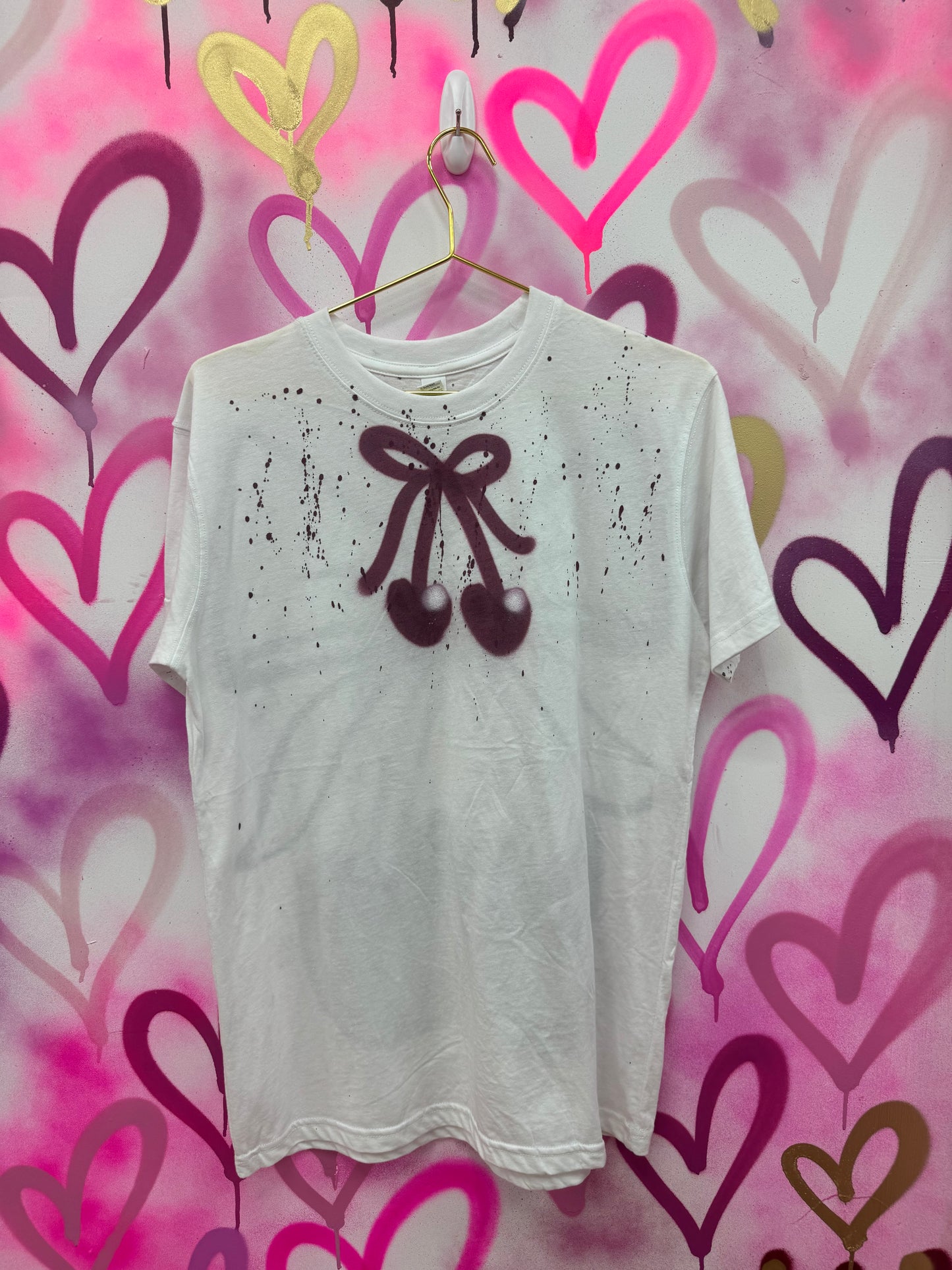 Cherry Bow “Burgundy” - White T-Shirt