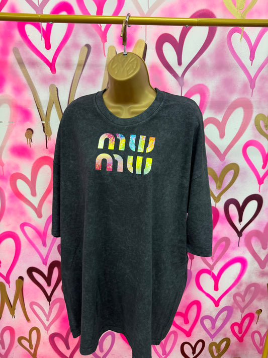 MW “Rainbow Hearts [Block]” - Acid Wash T-Shirt
