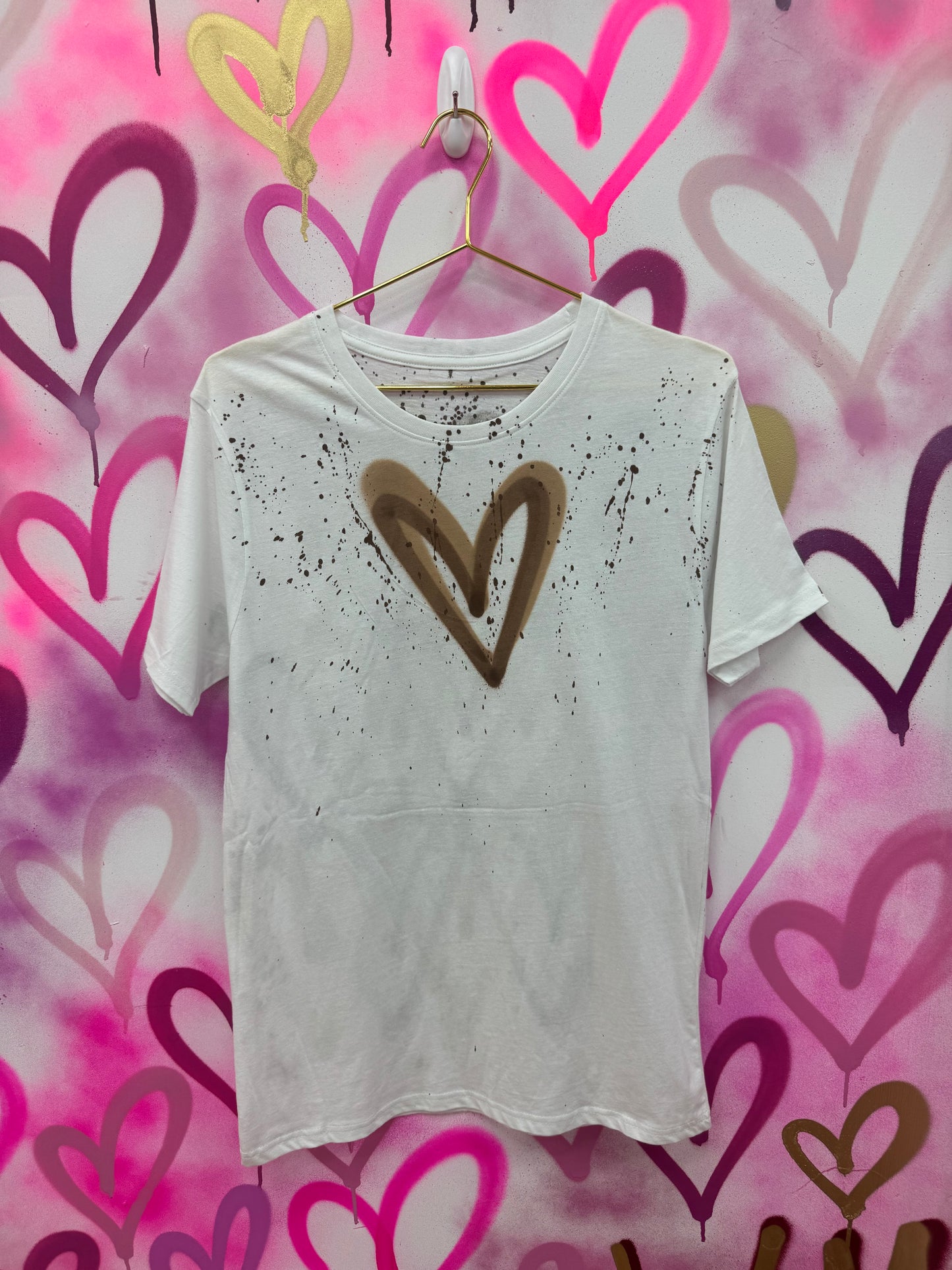 Love Hearts “Brown & Beige” - White T-Shirt