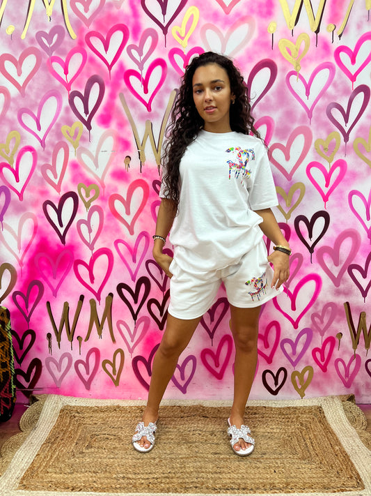 Drip City “Multicoloured” White T-shirt Shorts Set