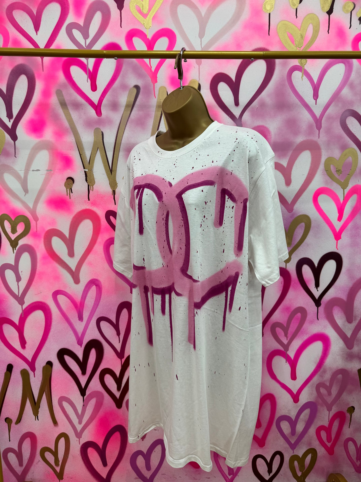 Drip City “Raspberry Pink” - White T-Shirt Dress