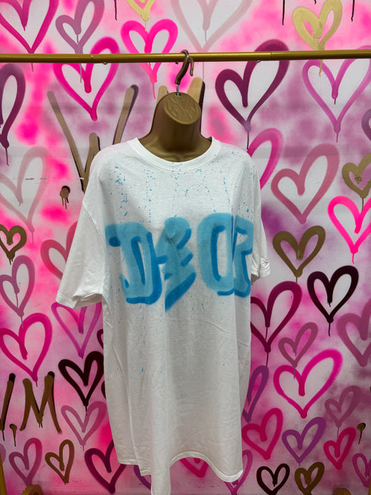 Dion “Sky Blue” - White T-Shirt Dress
