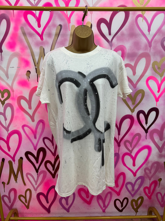 Drip City “Silver & Black” - Cream T-Shirt Dress