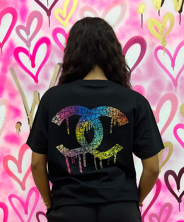 Drip City “Rainbow Hearts” Black T-Shirt