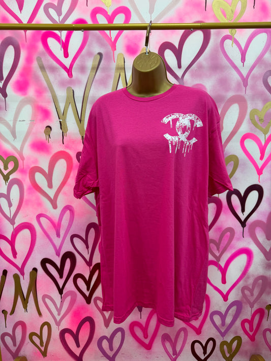 Drip City “White Floral” - Pink T-Shirt