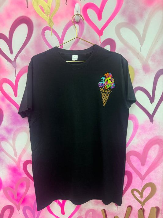 Ice Cream “Rainbow Collage” - Black T-Shirt Dress