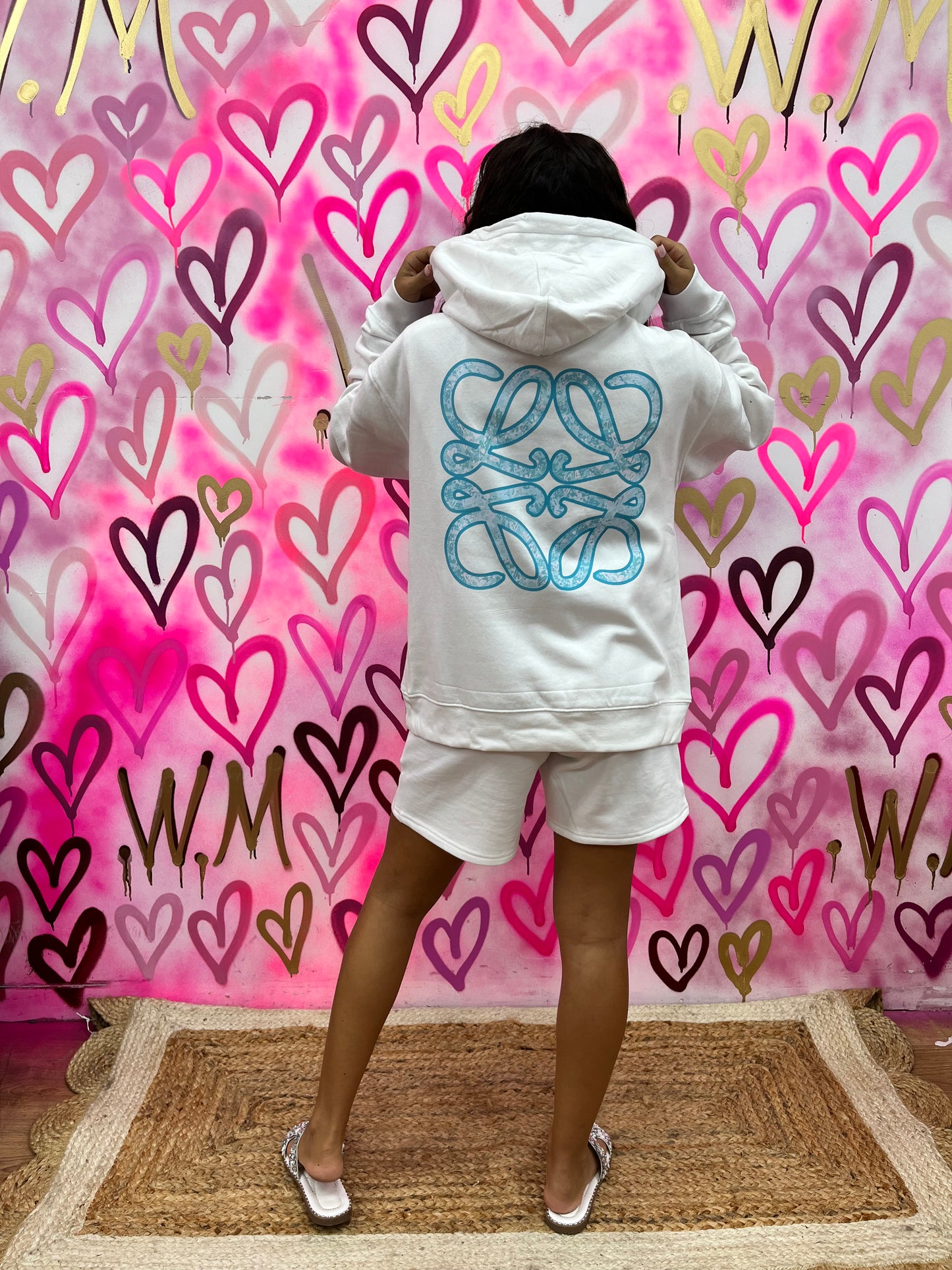 Lola “Blue Hearts” White Hoodie