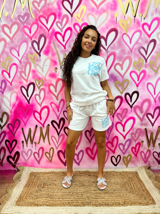 Lola “Blue Hearts” White T-Shirt Shorts Set